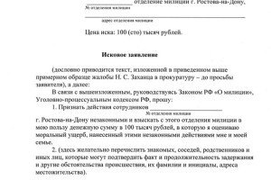 Примерный образец искового заявления-жалобы в суд